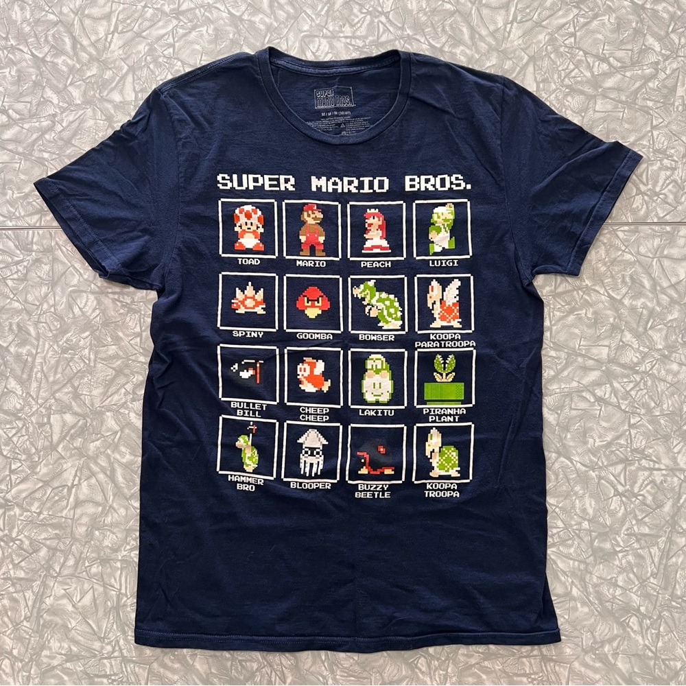 Super Mario Bros Pixel Graphic Tee, Navy, Medium